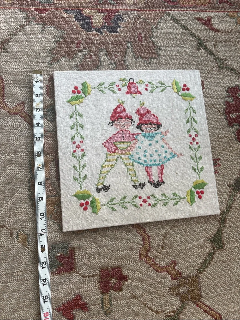 Handmade Holiday Cross-Stitch Wall Art - Red & Green